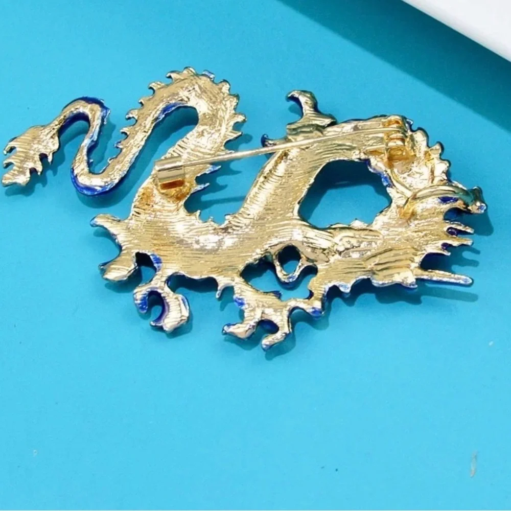 Gold Dragon Enamel Brooch
